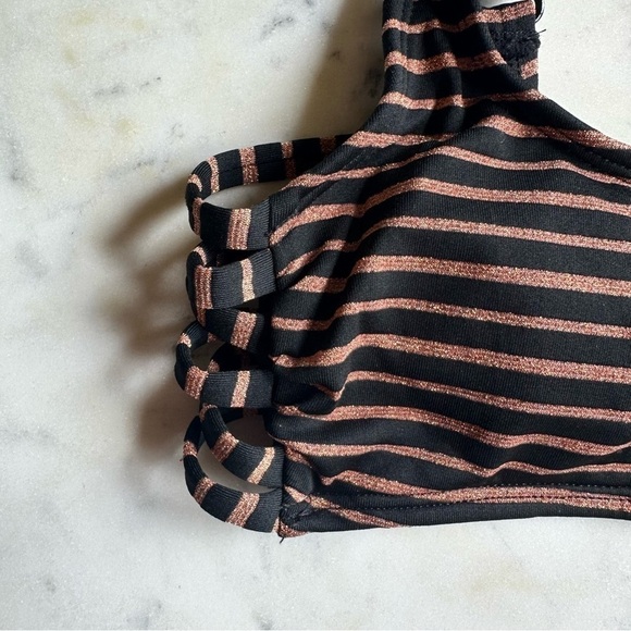 Xhilaration Orange and Black Metallic Striped Bikini Cut Out Top Size Small - Picture 4 of 8